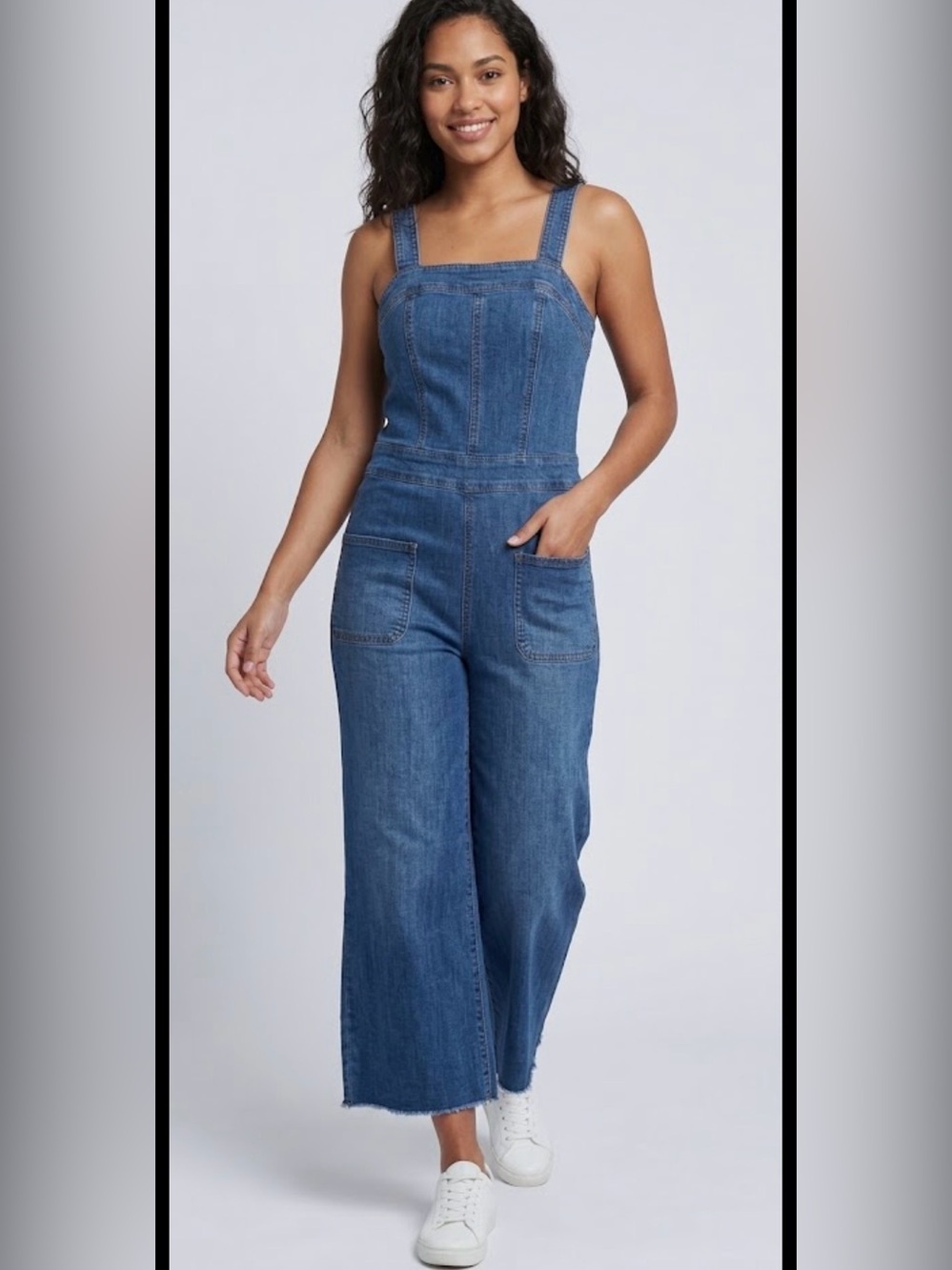 Wide-Leg Denim Overalls Jumpsuit in Blue
